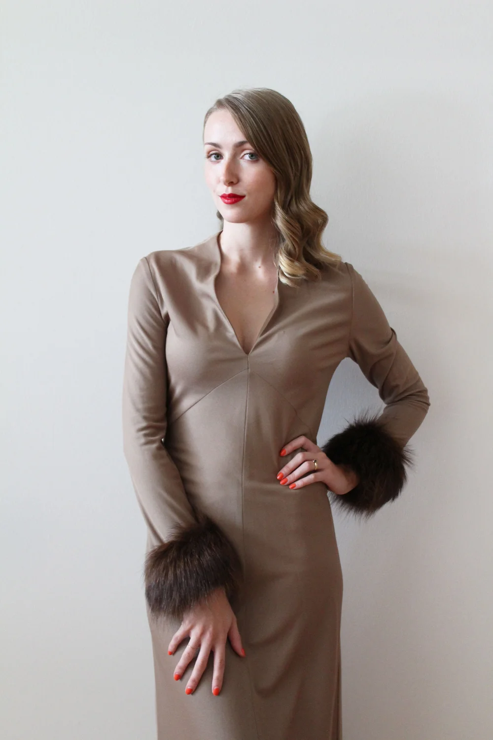 1970s Brown Party Dress with Faux Fur  Miranda's Vintage Bridal