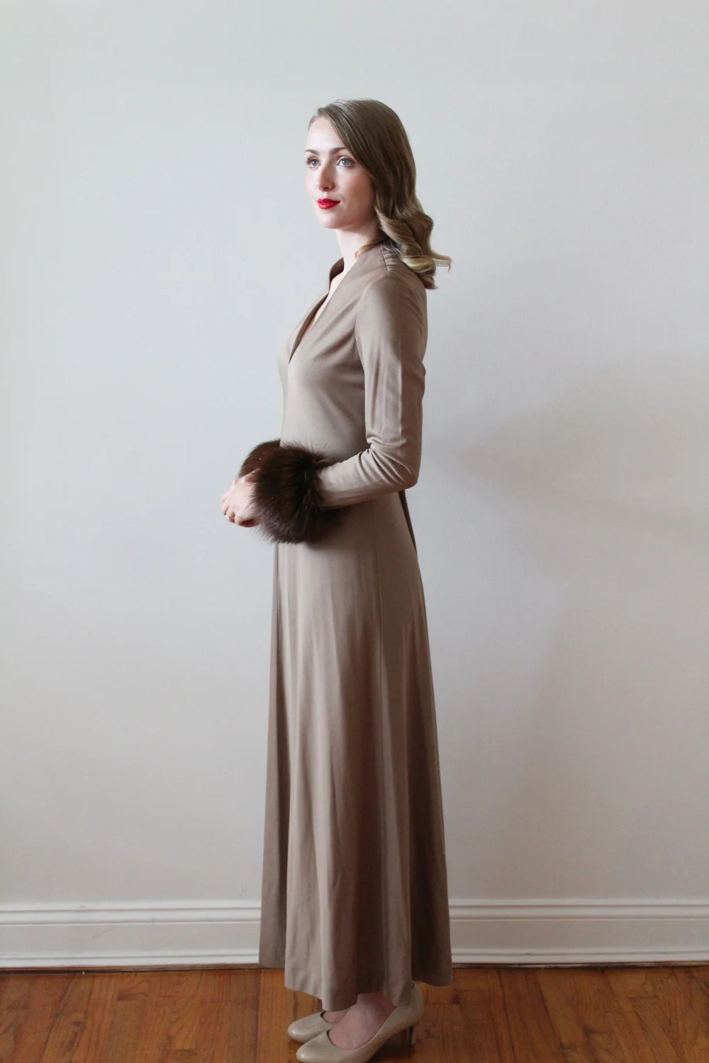 brown dress with fur Safiya Brown