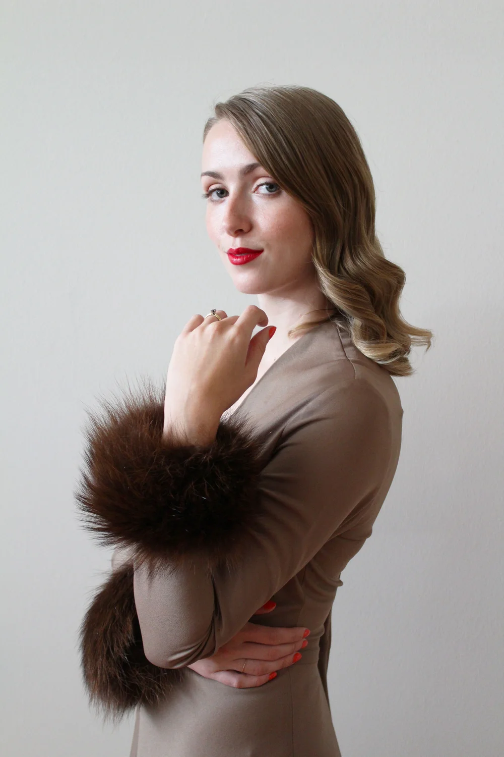 1970s Brown Party Dress with Faux Fur  Miranda's Vintage Bridal