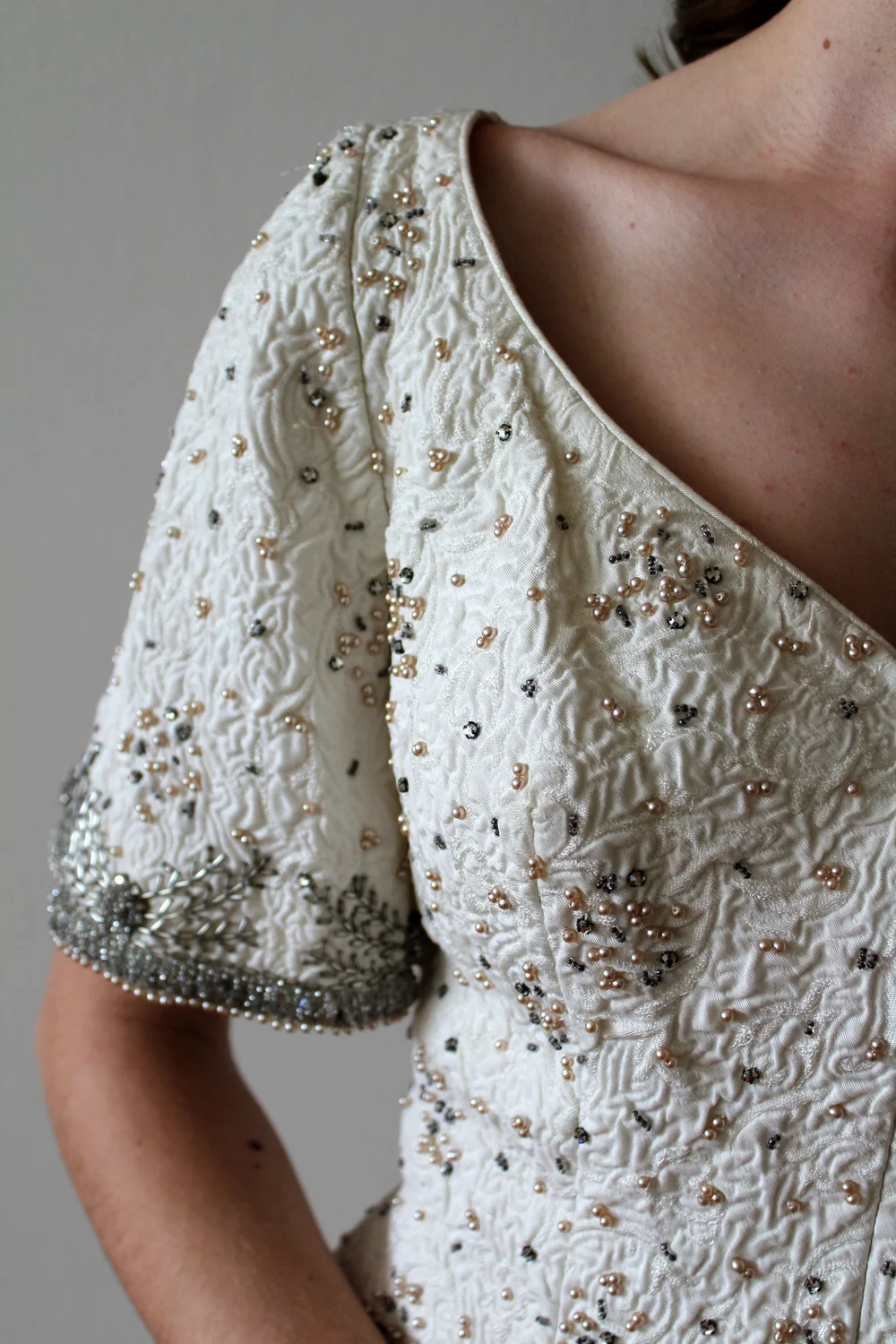80s beaded dress 1980s Abstract Silk Beaded Dress - S