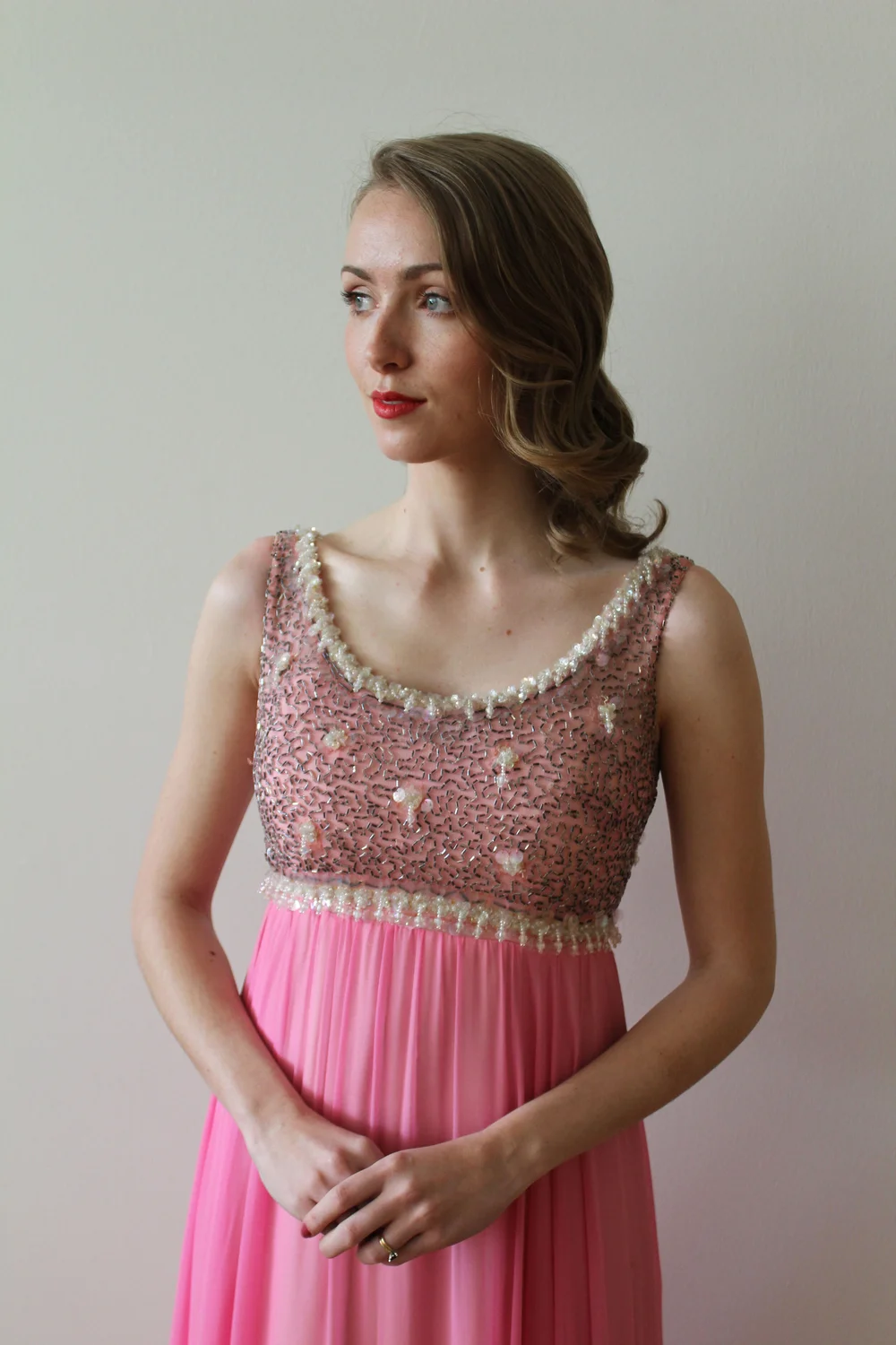 strapless open back dress Blushing Pink Pleated Chiffon Floor Length Bridesmaid Dress main image 1