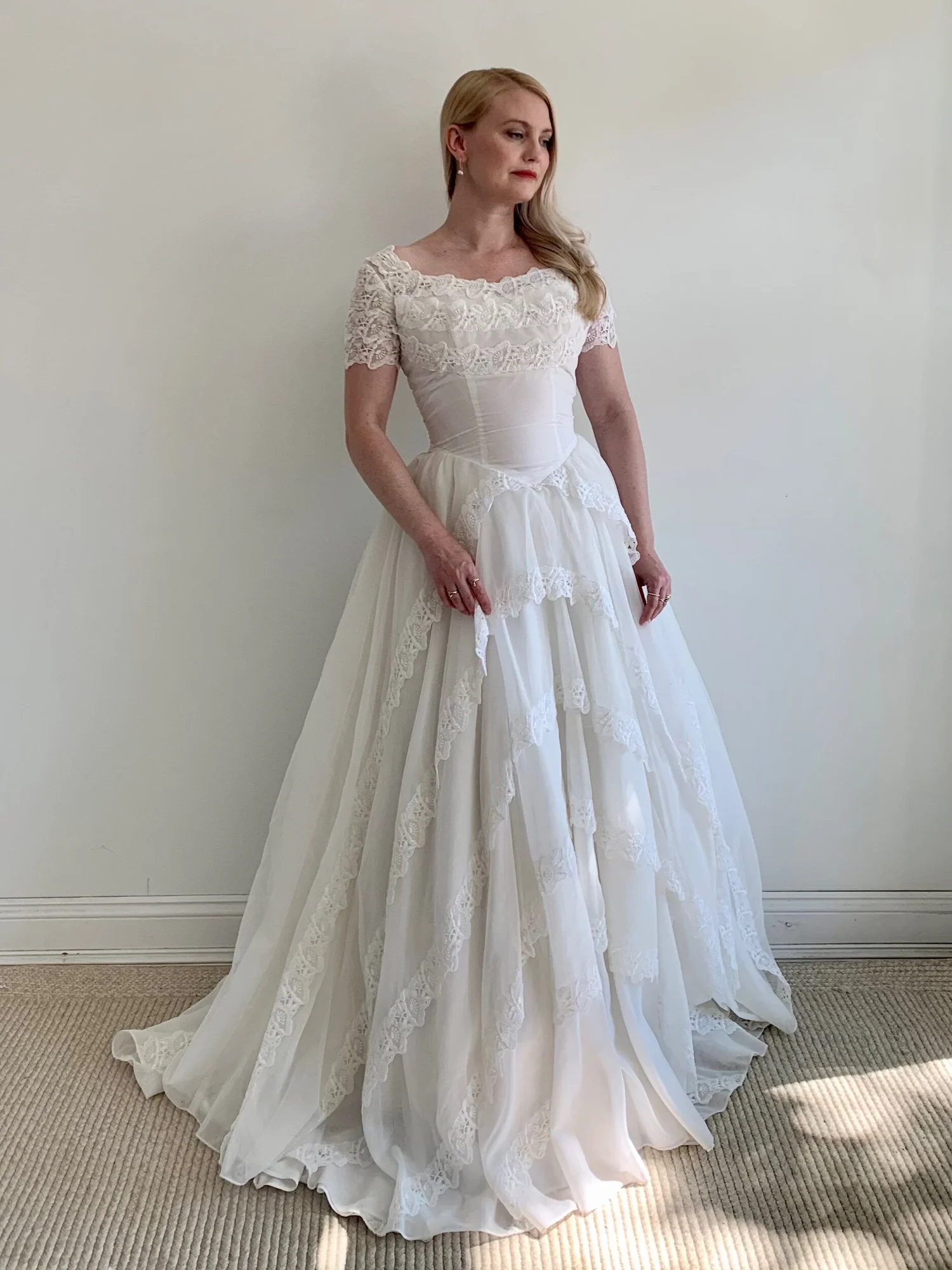 vintage 1950s lace organza ballgown wedding dress gown bridal Miranda s Vintage Bridal