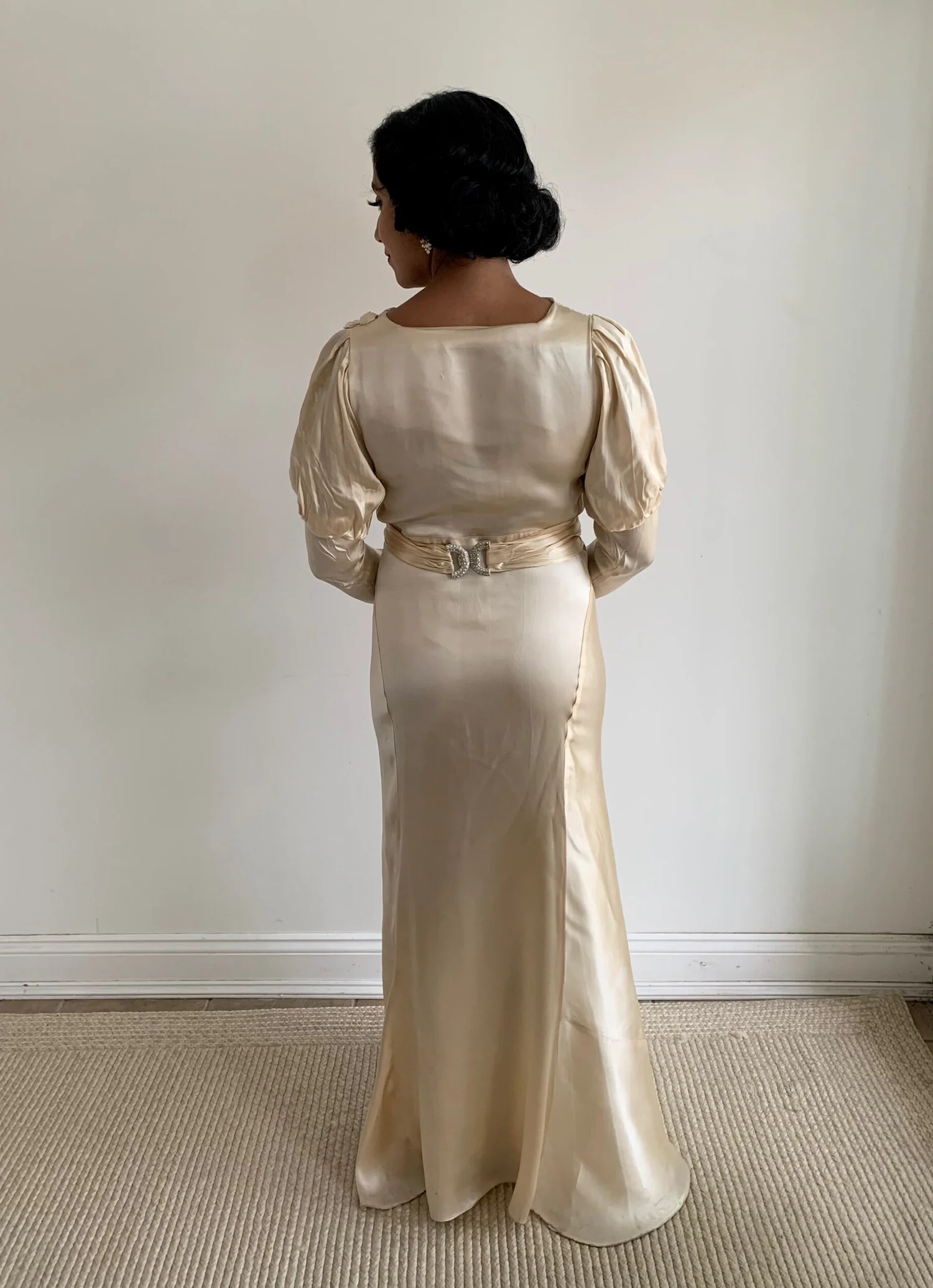 sachin and babi light blue dress Ophelia Colorful Champagne Gold Wedding Gown with corset A-line body