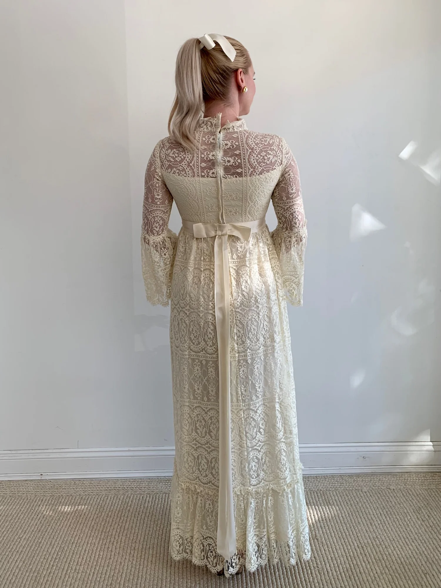 Vintage 1960s Ivory Wedding Gown with Bell Sleeves - Darla  Miranda's  Vintage Bridal