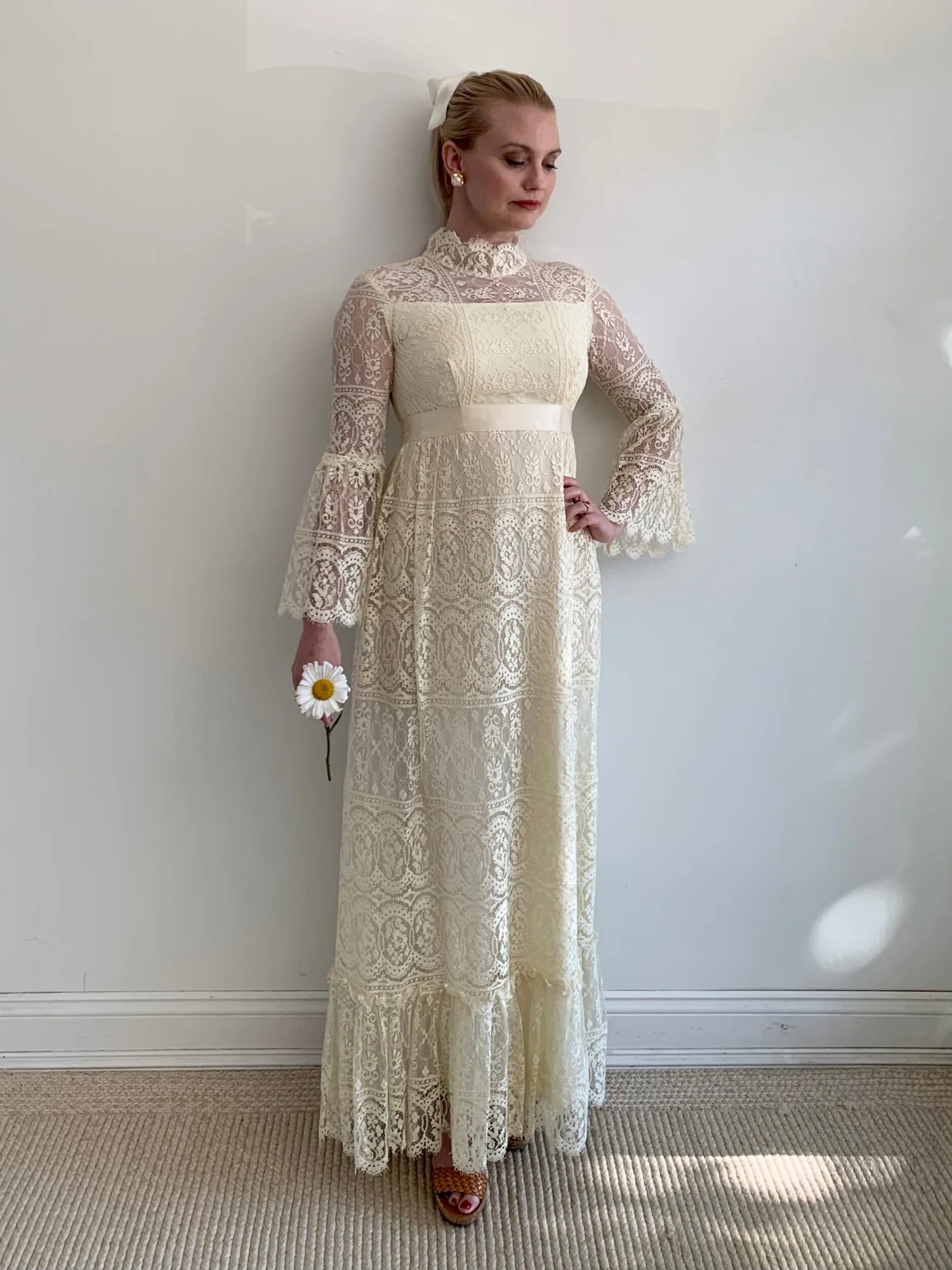 Vintage 1960s Ivory Wedding Gown with Bell Sleeves - Darla  Miranda's  Vintage Bridal