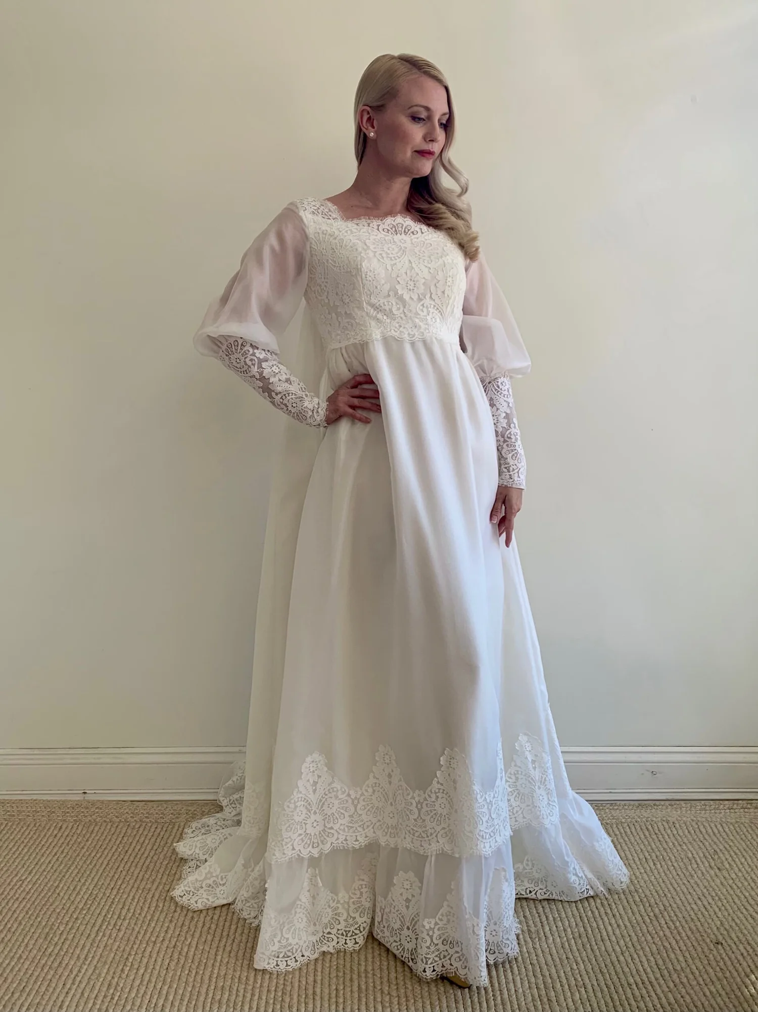 white boho bridesmaid dresses Boho wedding dress with long sleeves, 8 weeks / 20