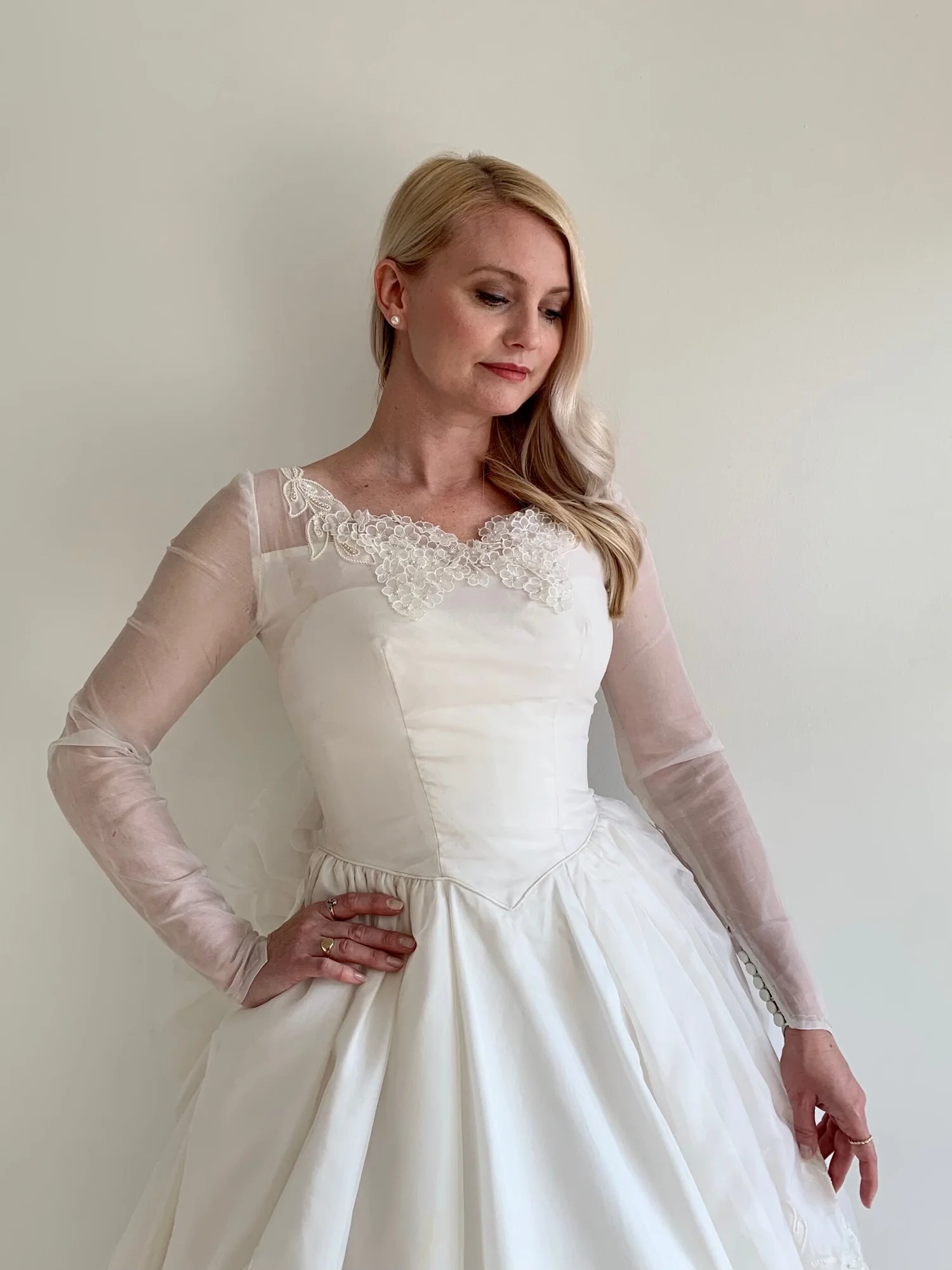 vintage floral organza wedding dress Vintage 1950s Silk Organza Floral Embroidered Wedding Dress Alaina   Miranda's Vintage Bridal