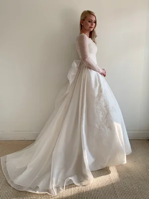 Vintage 1950s Silk Organza Floral Embroidered Wedding Dress Alaina