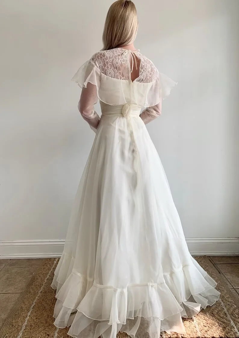 Vintage 1960s Lace and Organza Wedding Dress - Lila  Miranda's Vintage  Bridal
