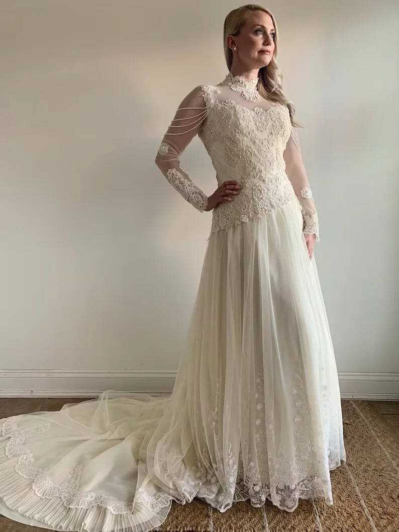 Vintage 1980s Asymmetrical Wedding Gown Celine — Miranda's Vintage Bridal