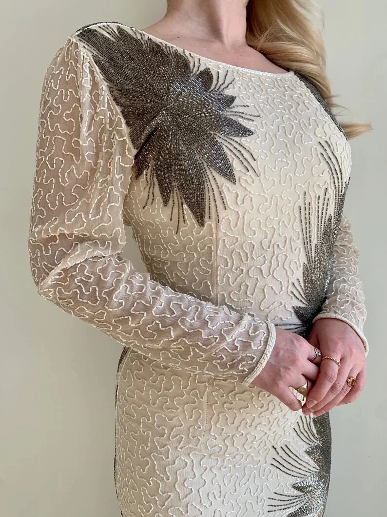 beige dress with lace Beige wedding gown with hand-made embroidery – Ready to ship 4 US / Seashell main image 1