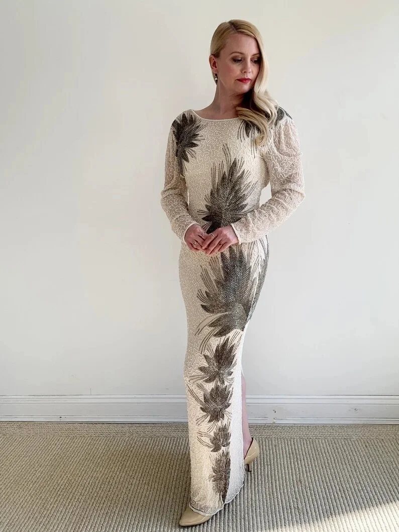 Vintage 1980/90s Beaded Silk Evening Dress — Miranda's Vintage Bridal