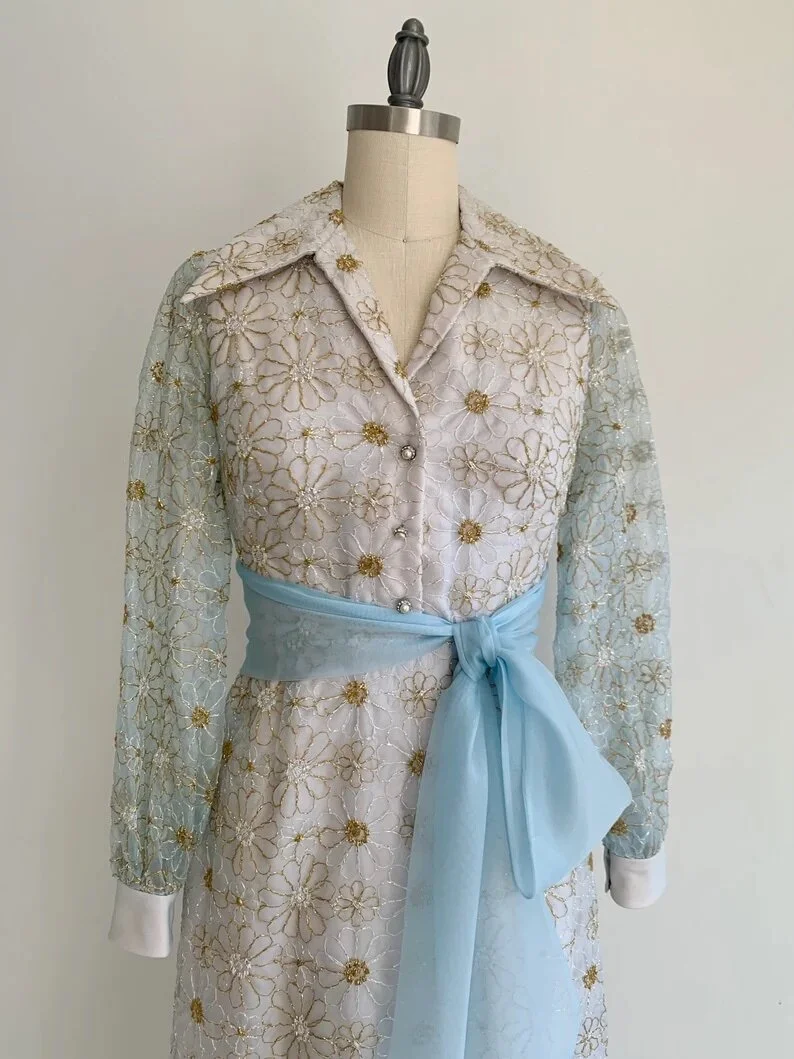 Vintage 1970s Lee Jordan New York Floral Party Dress  Miranda's Vintage  Bridal