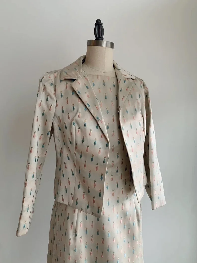 1960s Silver Tone Sheath Dress with Matching Jacket