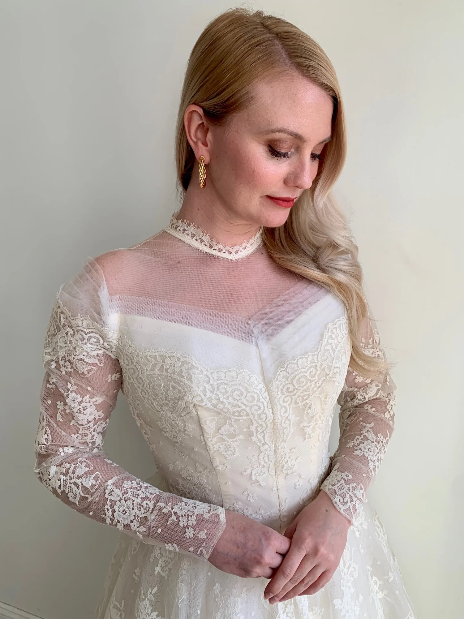 1950s Warm Ivory Lace Long Sleeve Wedding Gown Marian  Miranda's Vintage  Bridal