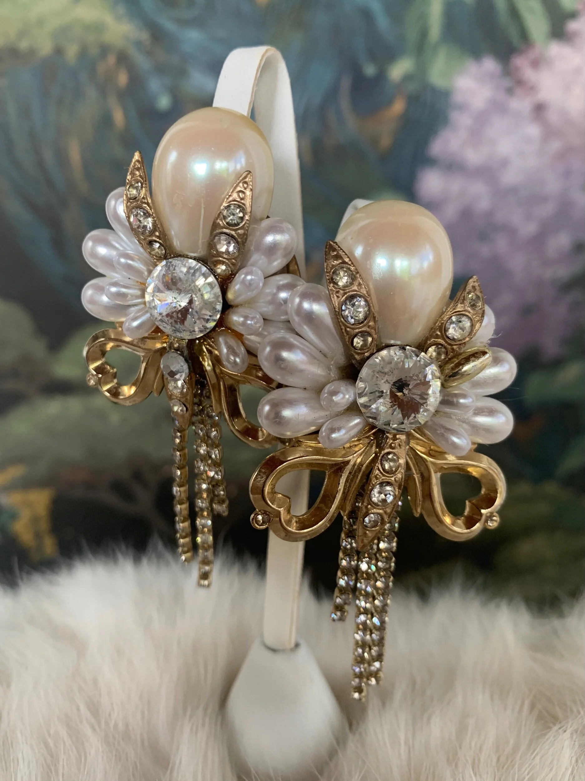 1990s Crystal and Pearlescent Clip-Back Earring
