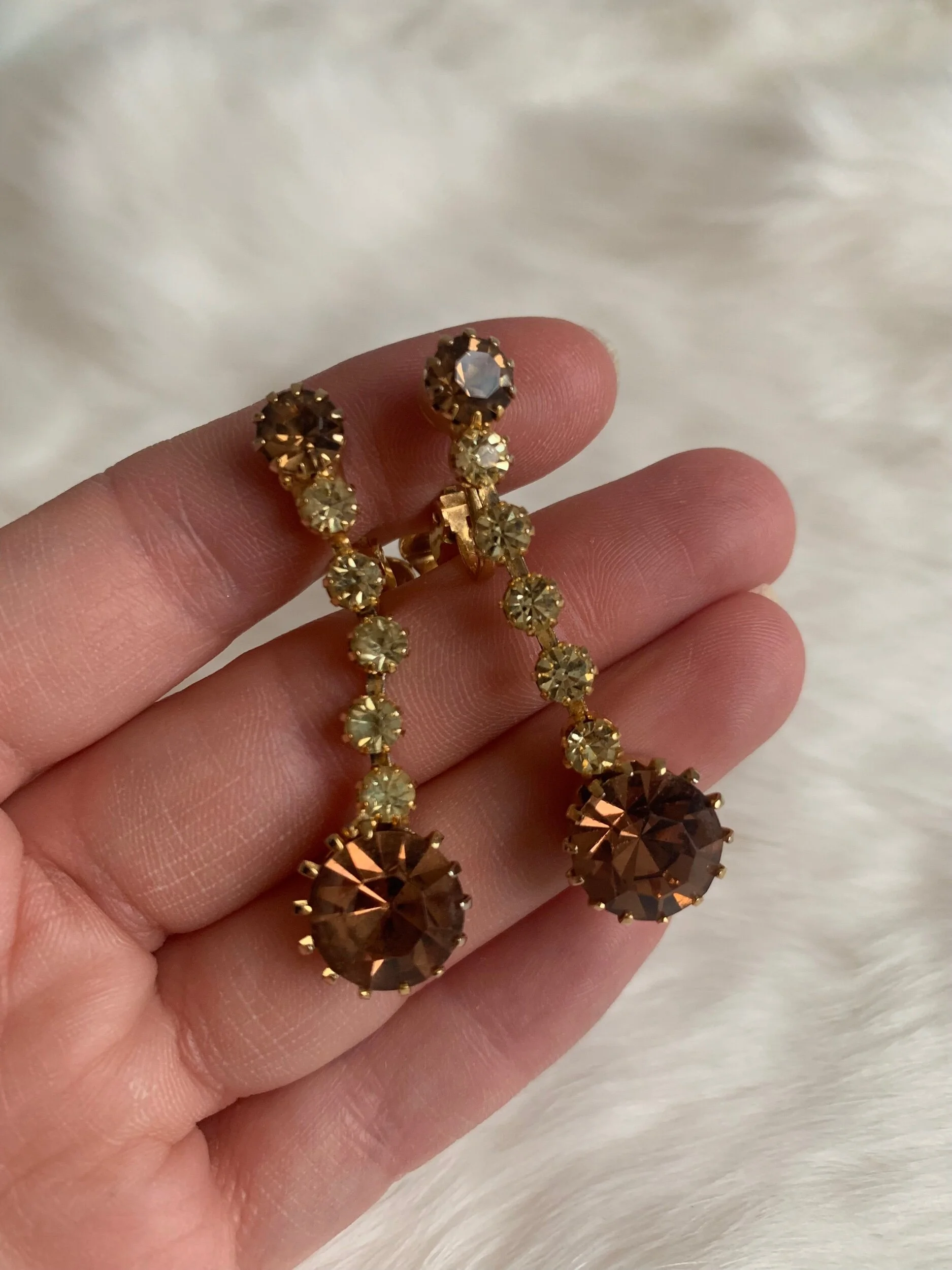 1950s Clip-on Chocolate Brown Crystal Drop Earrings
