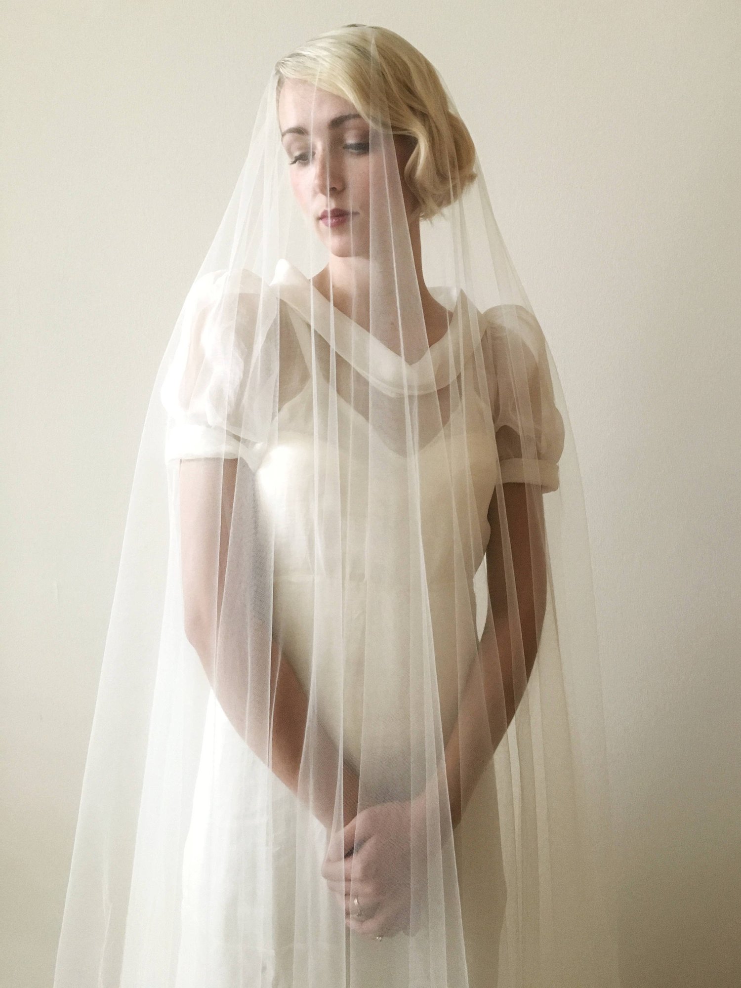 Any length custom wedding bridal veil. Venice Rose Flower Lace-Edged Wedding Veil, Chapel Length  main image 3