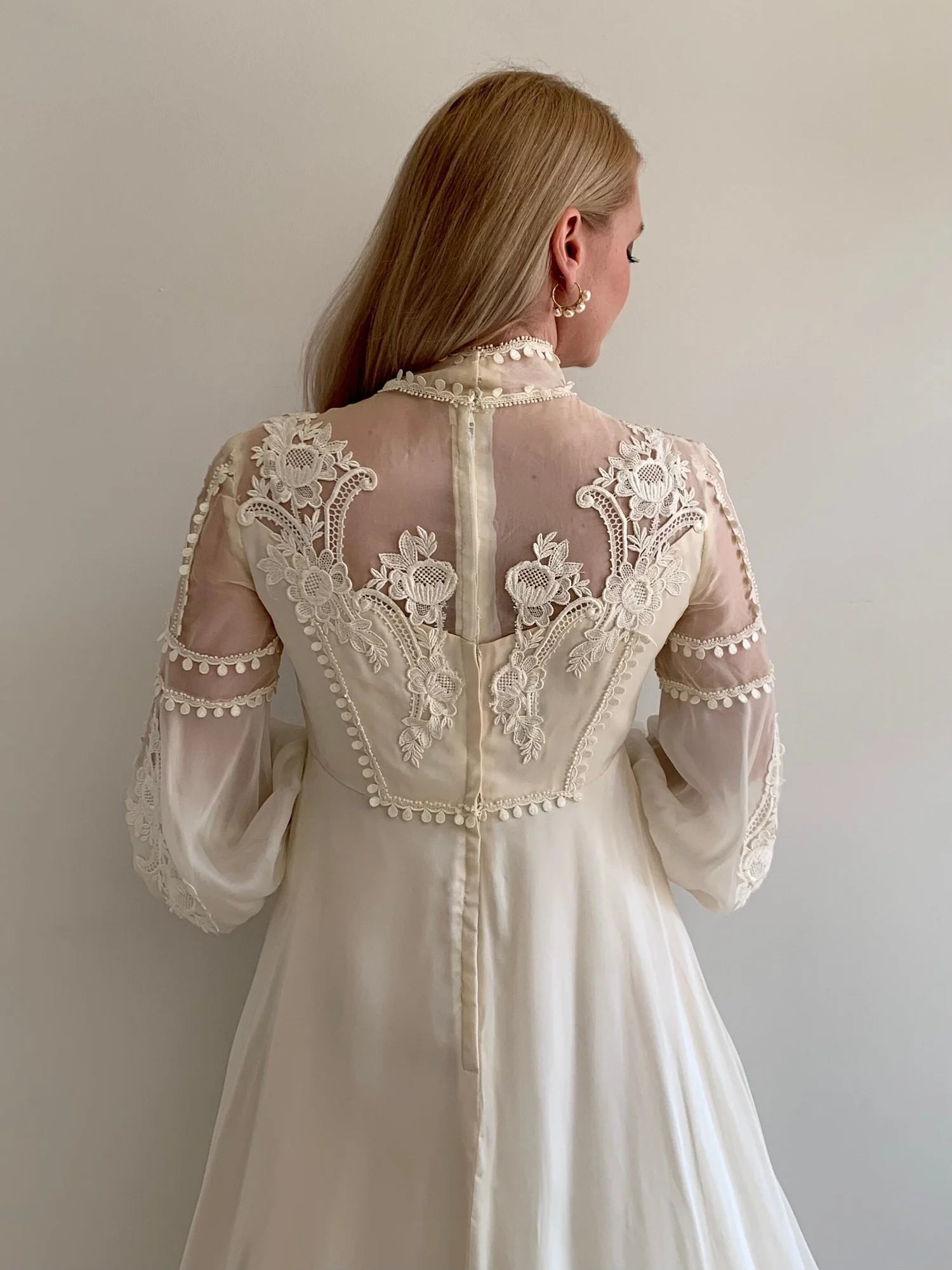 Vintage 1970s Boho Bishop Sleeve Wedding Dress Ailyn — Miranda's - Main Image