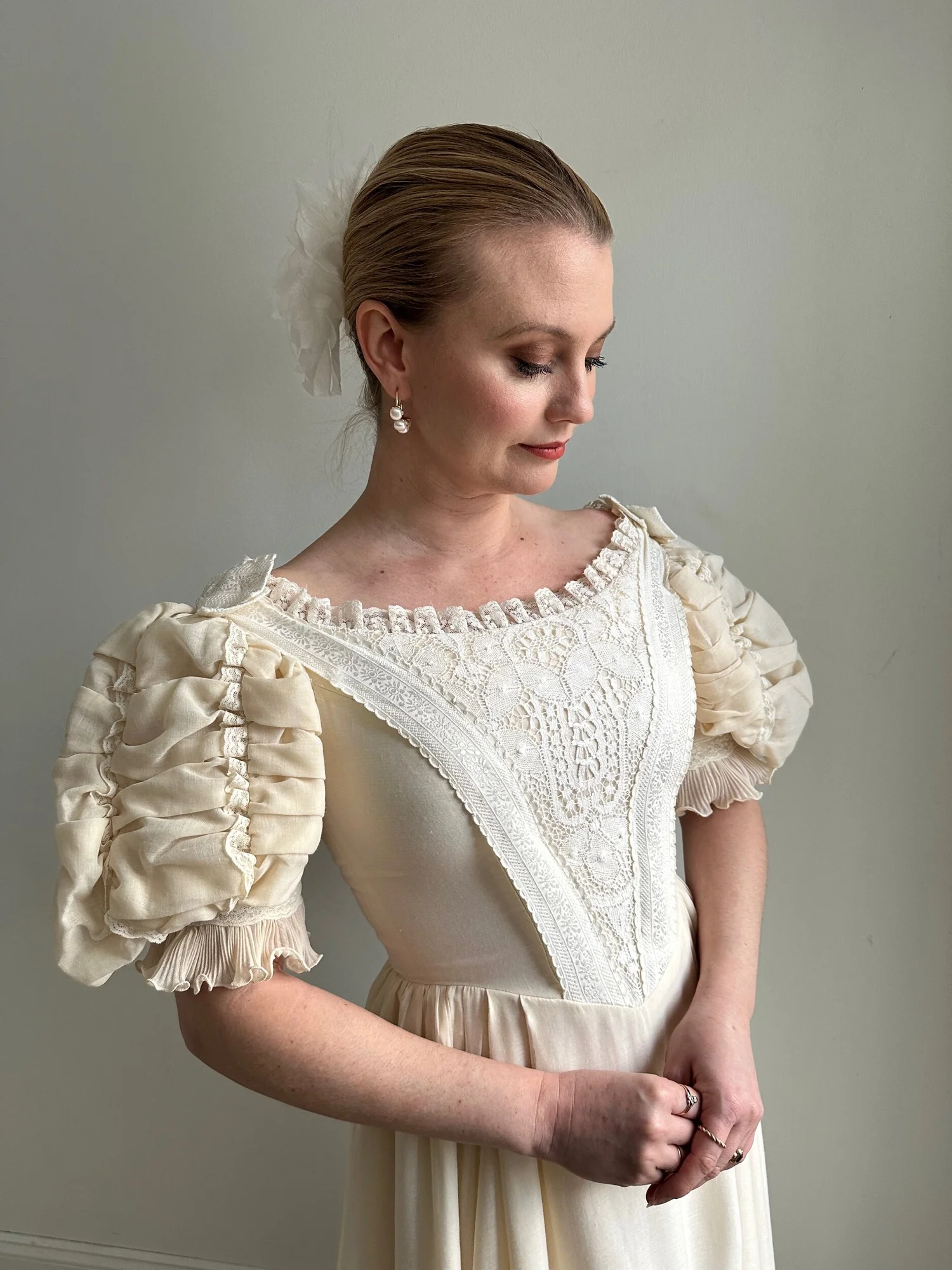 Vintage 1970s Short Puff Sleeve Wedding Dress Jane — Miranda's