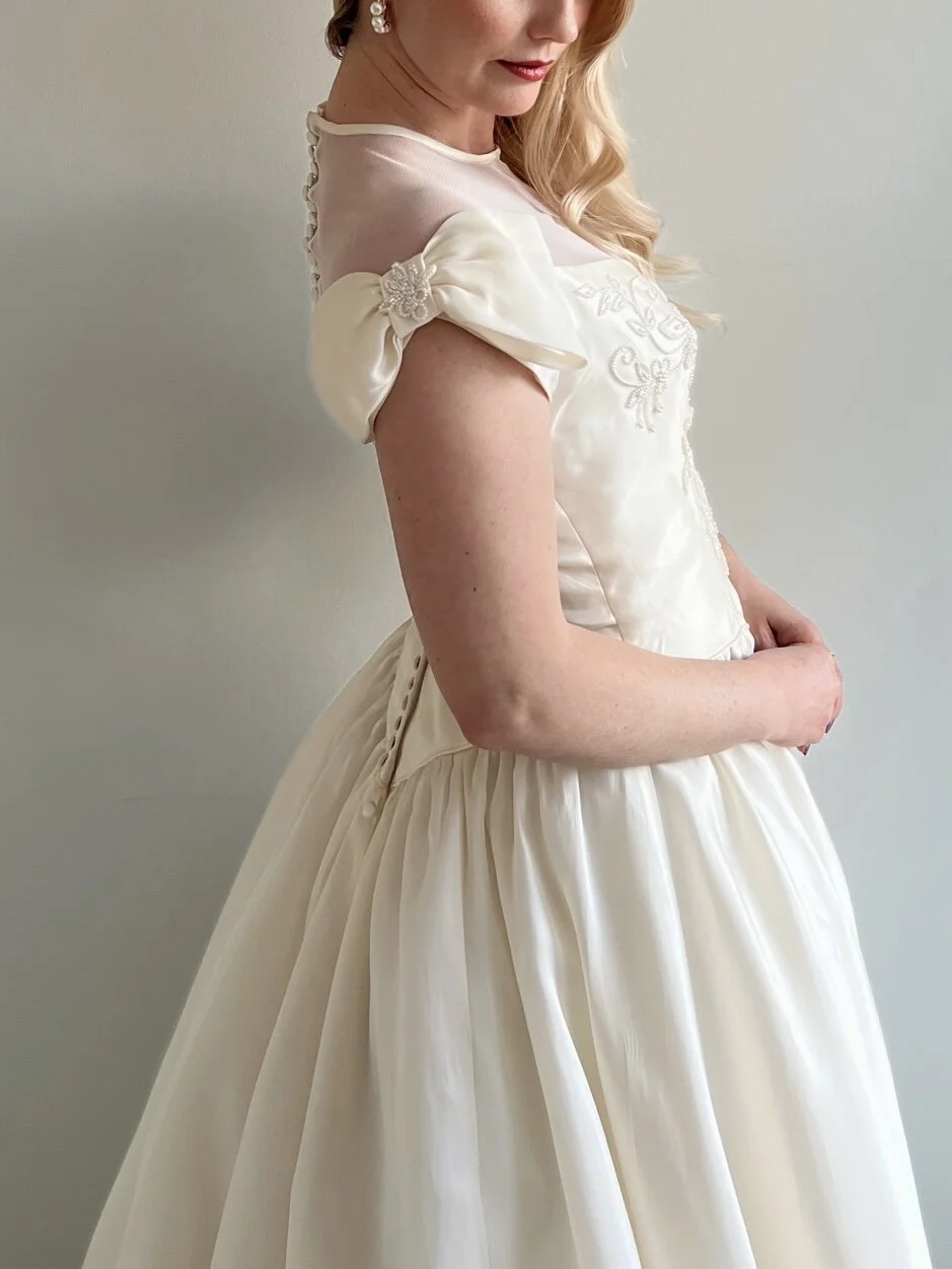 Vintage 1990s Illusion Neckline Wedding Dress - Wendy  Miranda's Vintage  Bridal