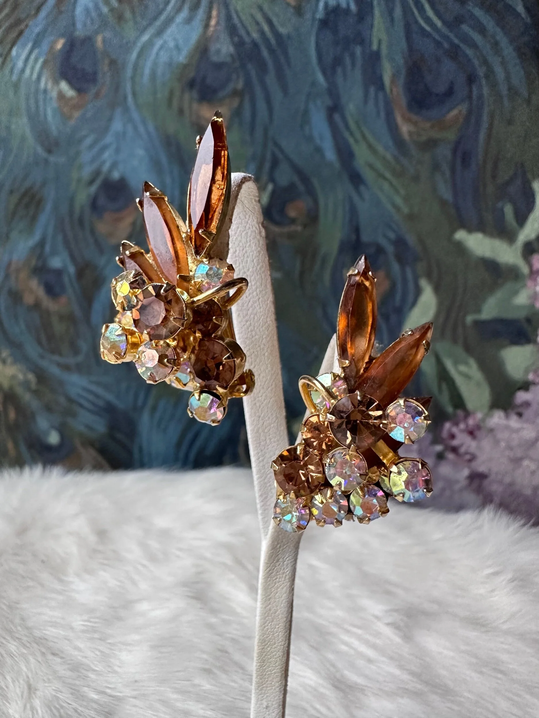 1960s Brown, AB Crystal Earrings