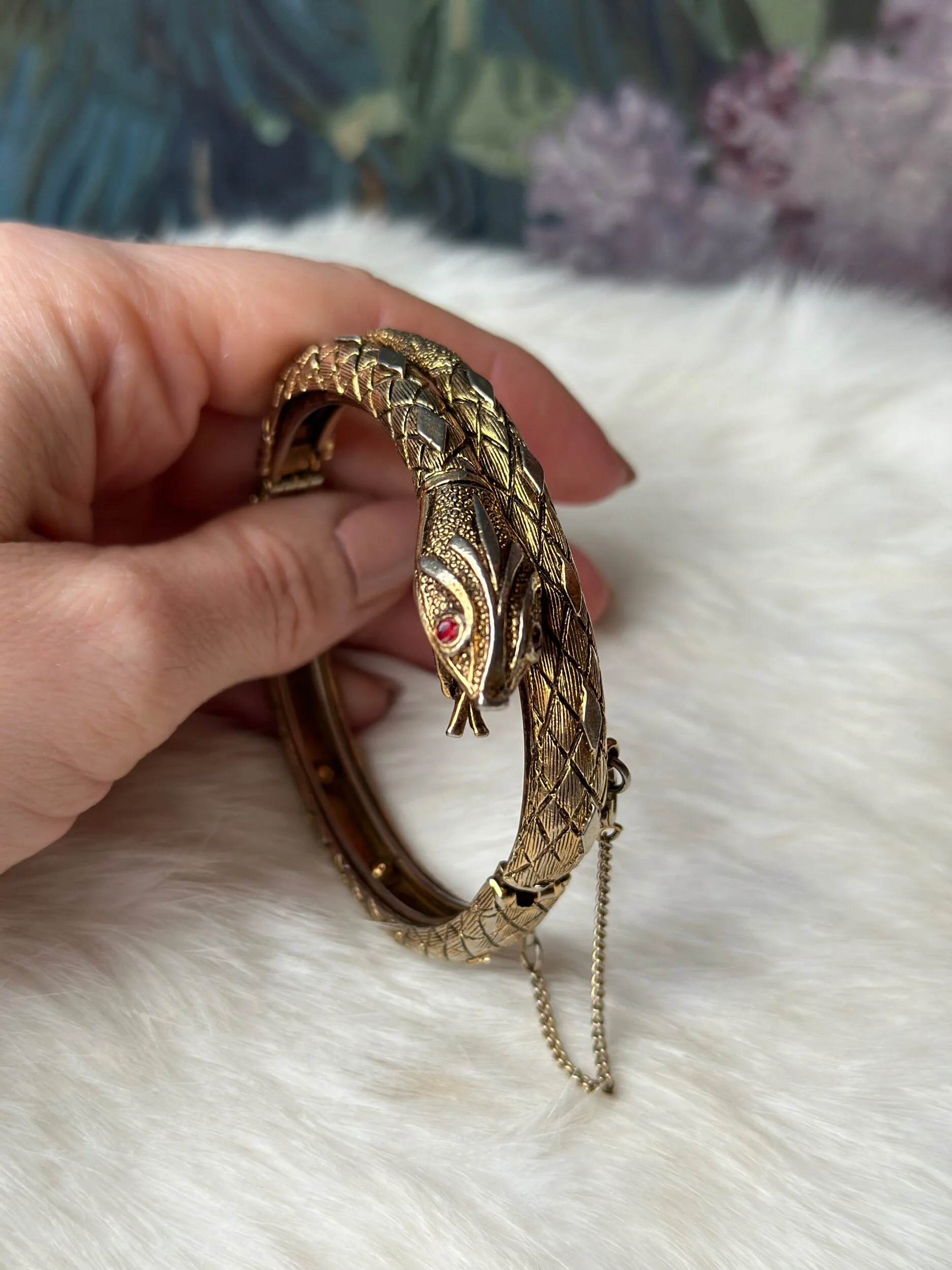 1970s Snake Motif Metal Cuff Bracelet