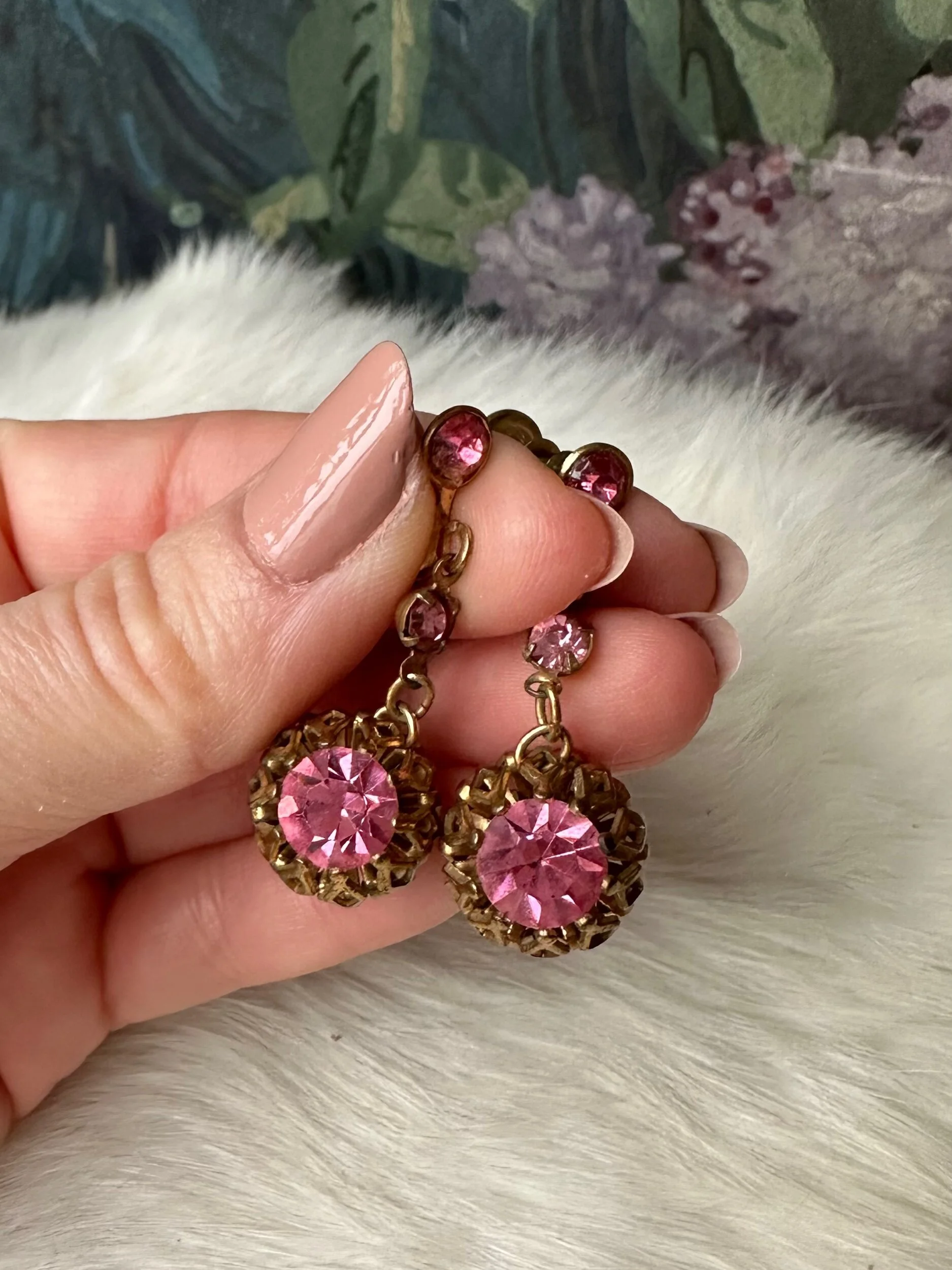 1930s Pink Crystal Drop Earrings