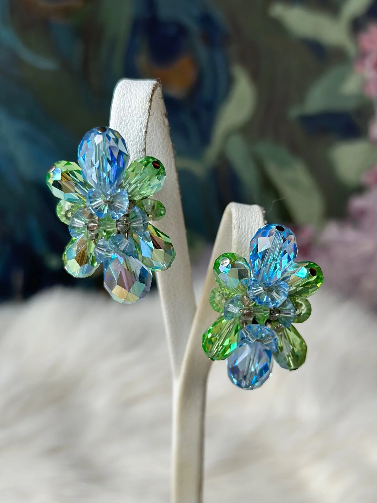 1960s Vendome Green and Blue Crystal Earrings — Miranda's