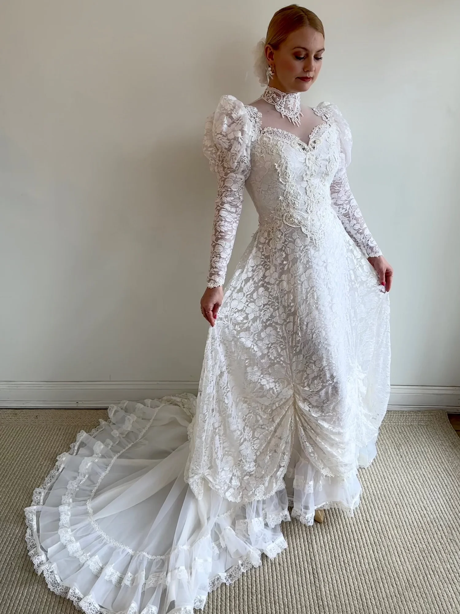 Vintage 1990s Puff Sleeve Wedding Dress - Quinn  Miranda's Vintage Bridal