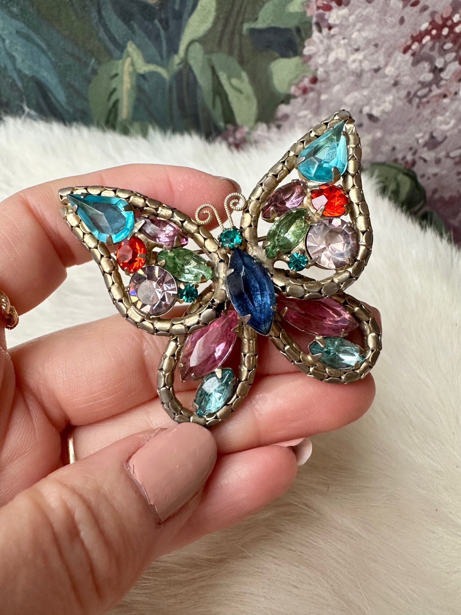 1950s Multi-color Crystal Butterfly Brooch — Miranda's Vintage Bridal