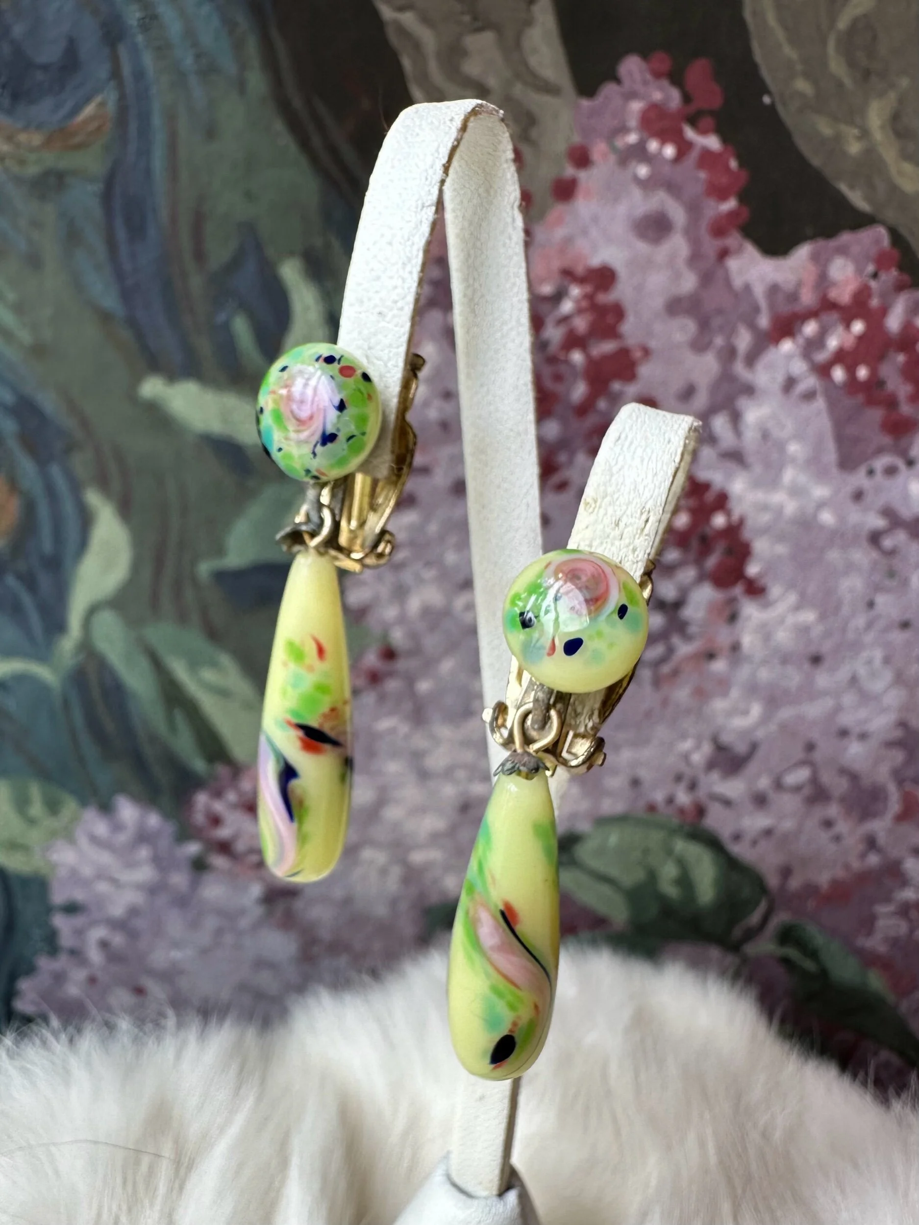 1950s Pale Yellow Glass Bead Earrings