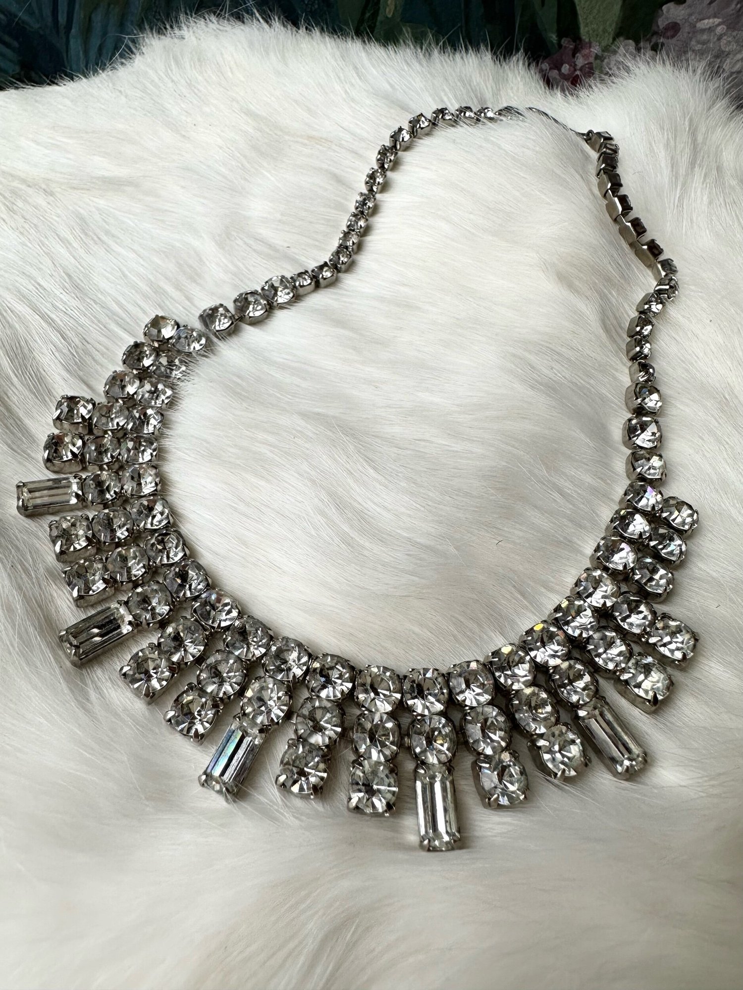 1950s Clear Crystal Necklace with Baguette Pendants — Miranda's Vintage  Bridal