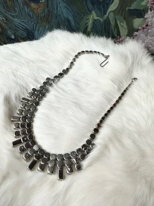 1950s Clear Crystal Necklace with Baguette Pendants