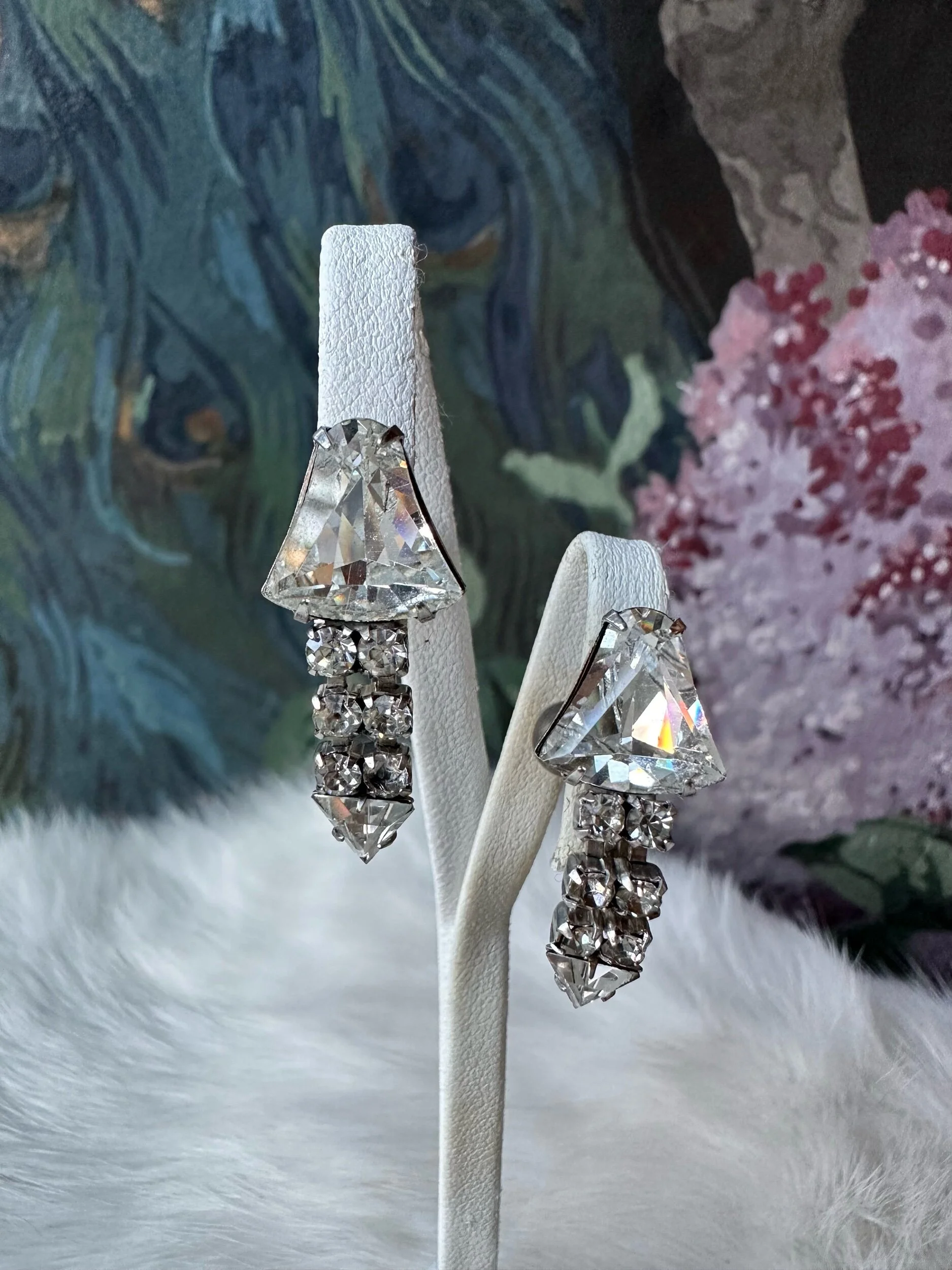 1930s Abstract Design Clear Crystal Earrings