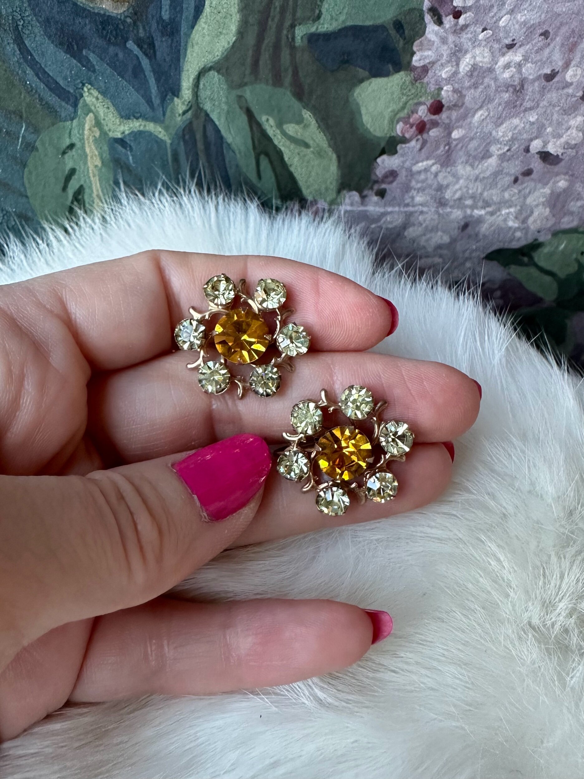 1940s Golden and Yellow Crystal Earrings