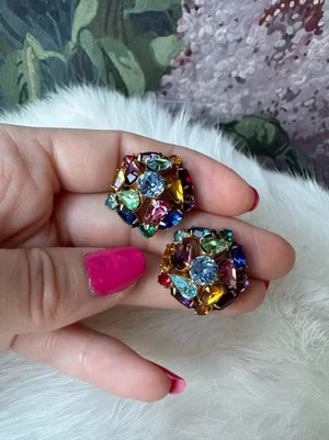 ★VINTAGE HOLLYWOOD★ All Crystal Color Earcuff_VH23N1EA104B Vintage Cut Crystal/rhinestone Art Deco Dangle Earrings, Old