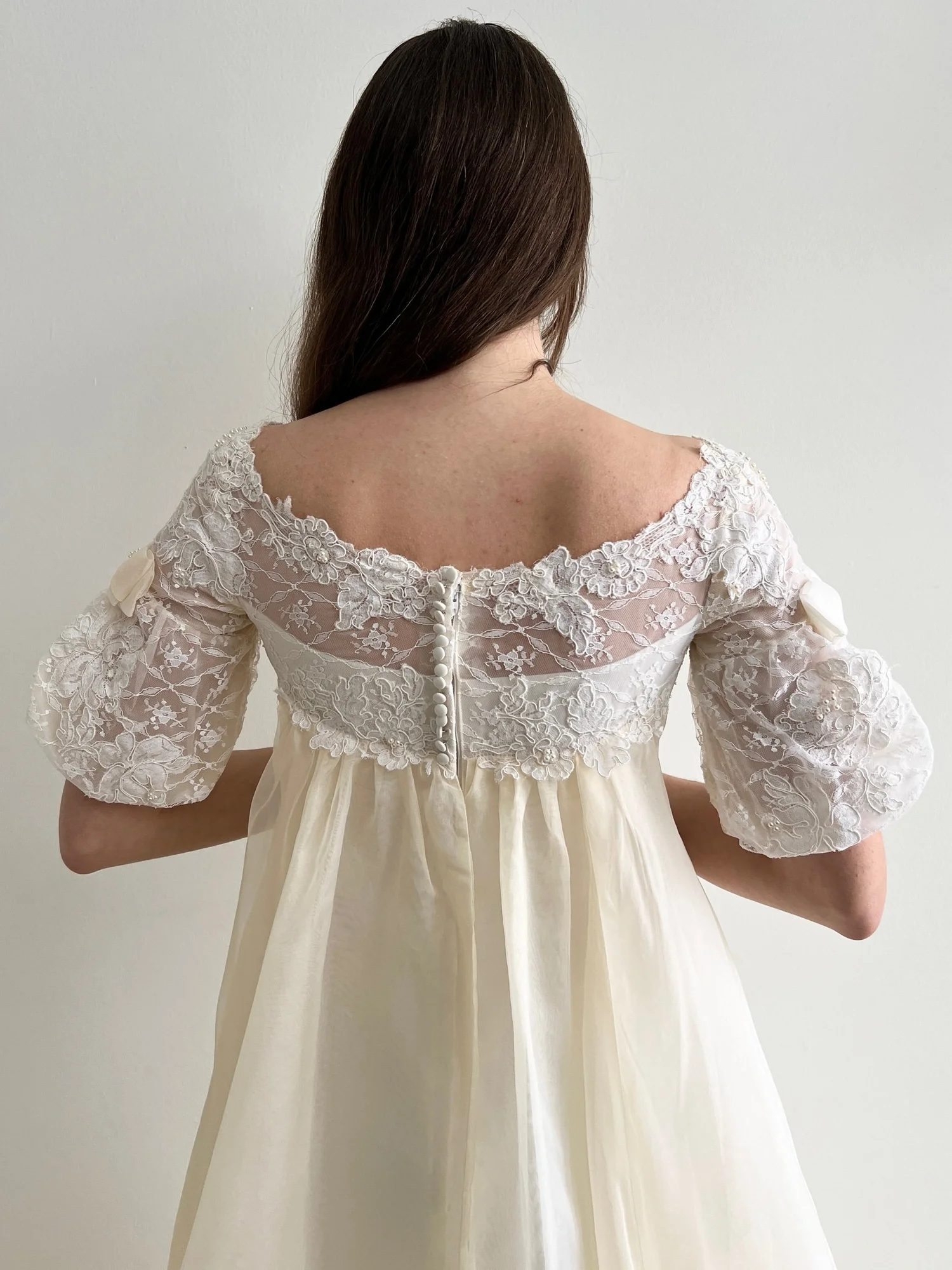 knee length dresses for ladies Ivory Lace Babydoll Satin Trim Dress S/M – OMNIA main image 1