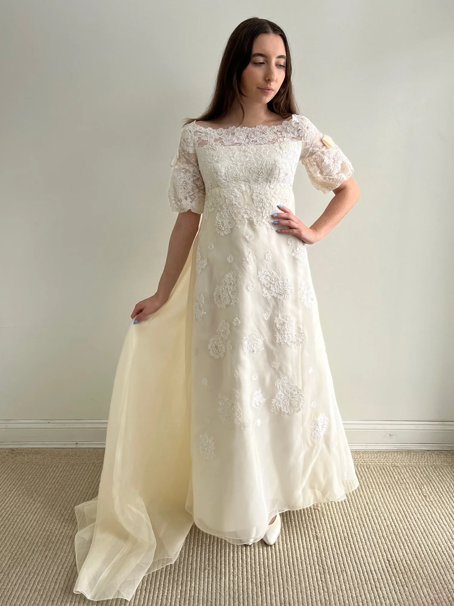 knee length dresses for ladies 1960s Ivory Babydoll Minidress With Lace Appliqué – Very Breezy