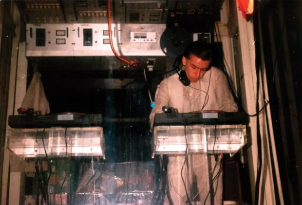 Elevator DJ booth at Baia, 1978.