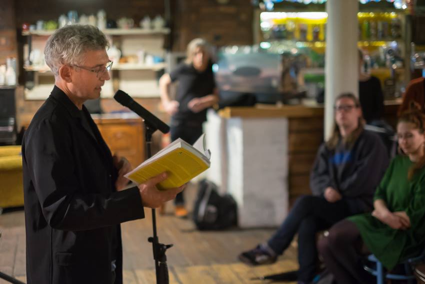  Reading from the section about David Mancuso in the Loft at the Baltic Social, Liverpool. Photo by Martin Noakes. 