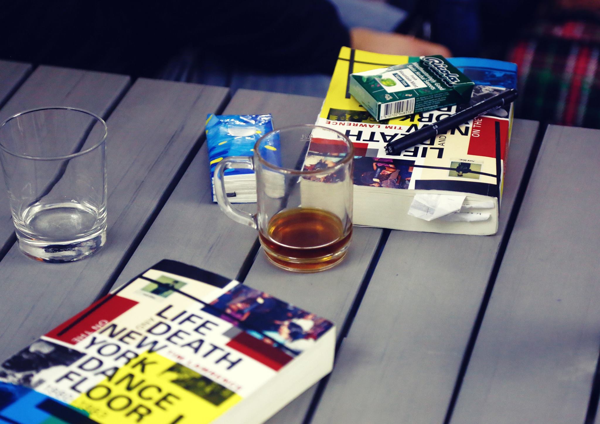 The scene is set for the L&D event at Echo Books- hot tea, hankies, cough sweets, pen, book. Photo- Marie Staggat.jpg