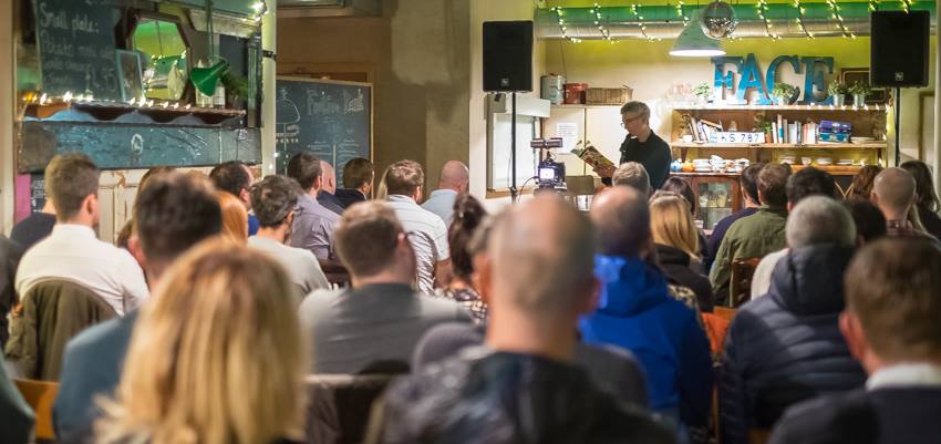 From the back of the room at the Baltic Social, Liverpool. It was great to speak to a packed room. Thanks to Paula McMahon for hosting. Photo by Martin Noakes. — with Paddy Holmes and Lawrence Doolan. .jpg
