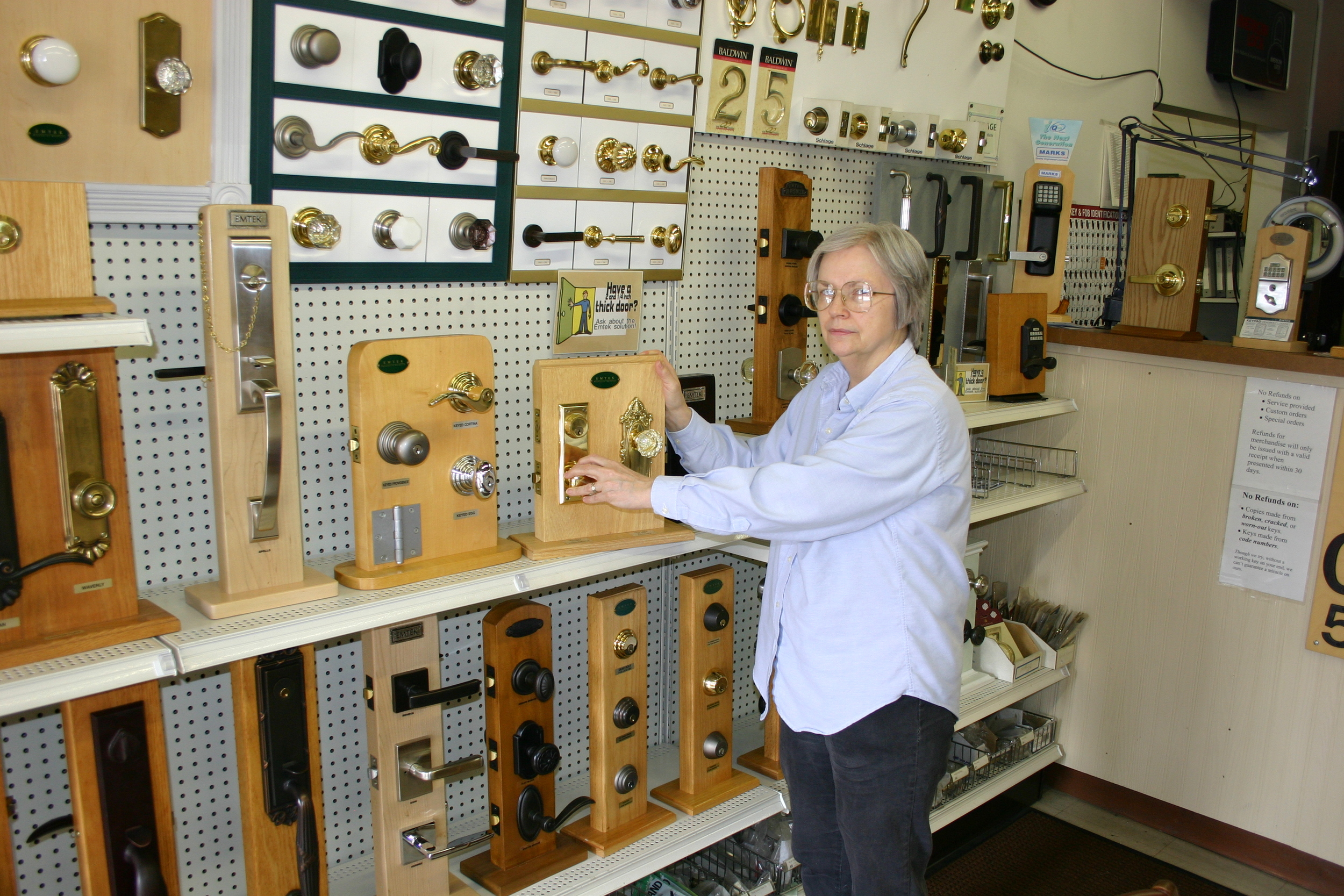Kathy showing decorative hardware.JPG