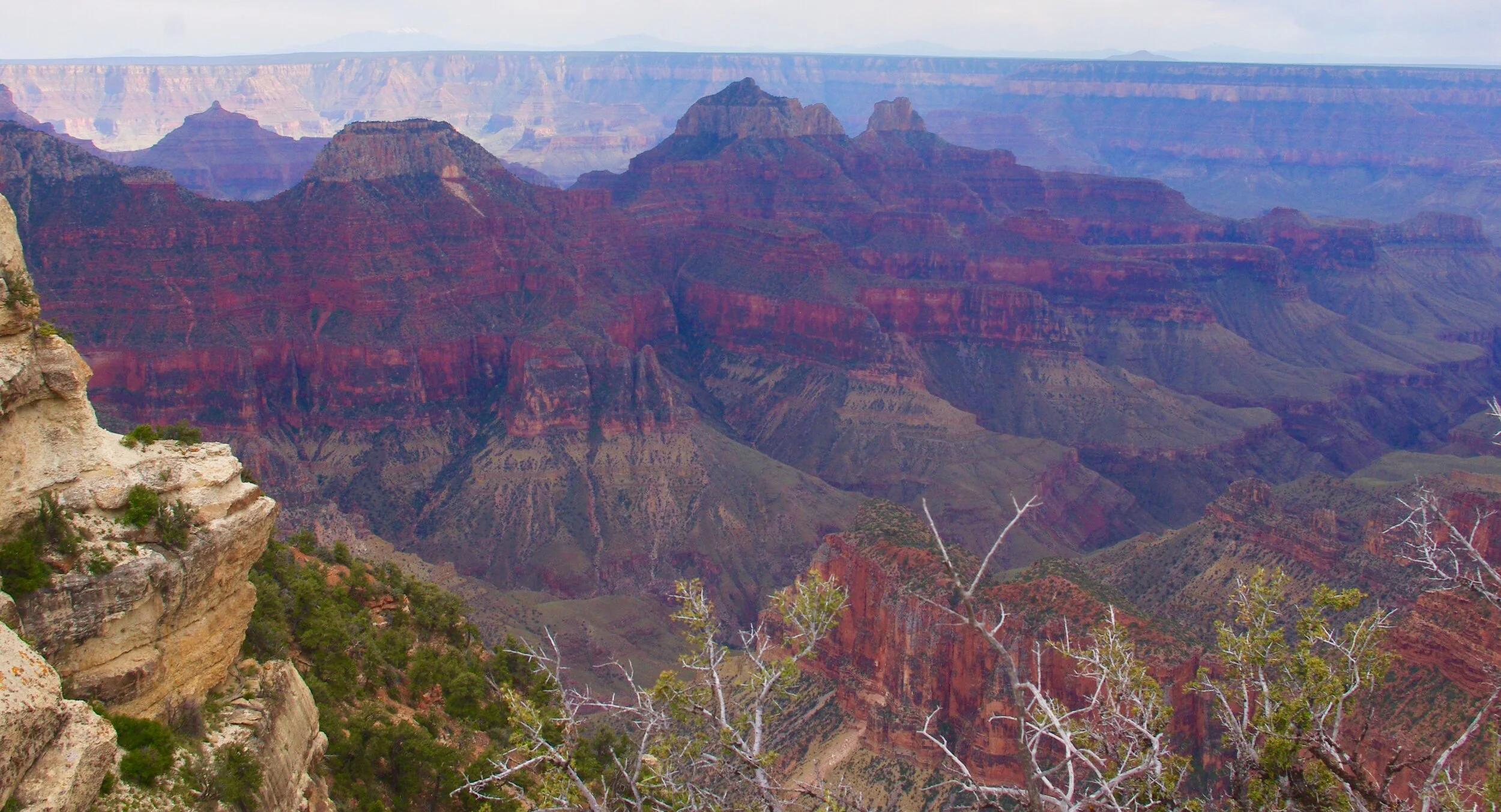 There was actually as much sun as there was rain that day at the North Rim, and it made getting pictures quite a feat, as portions of the photo were in the sun, and therefore over-exposed, and other parts in deep shadow, and therefore under-exposed. Still, the rain brought out the intense colors in the rocks and made for some amazing views.