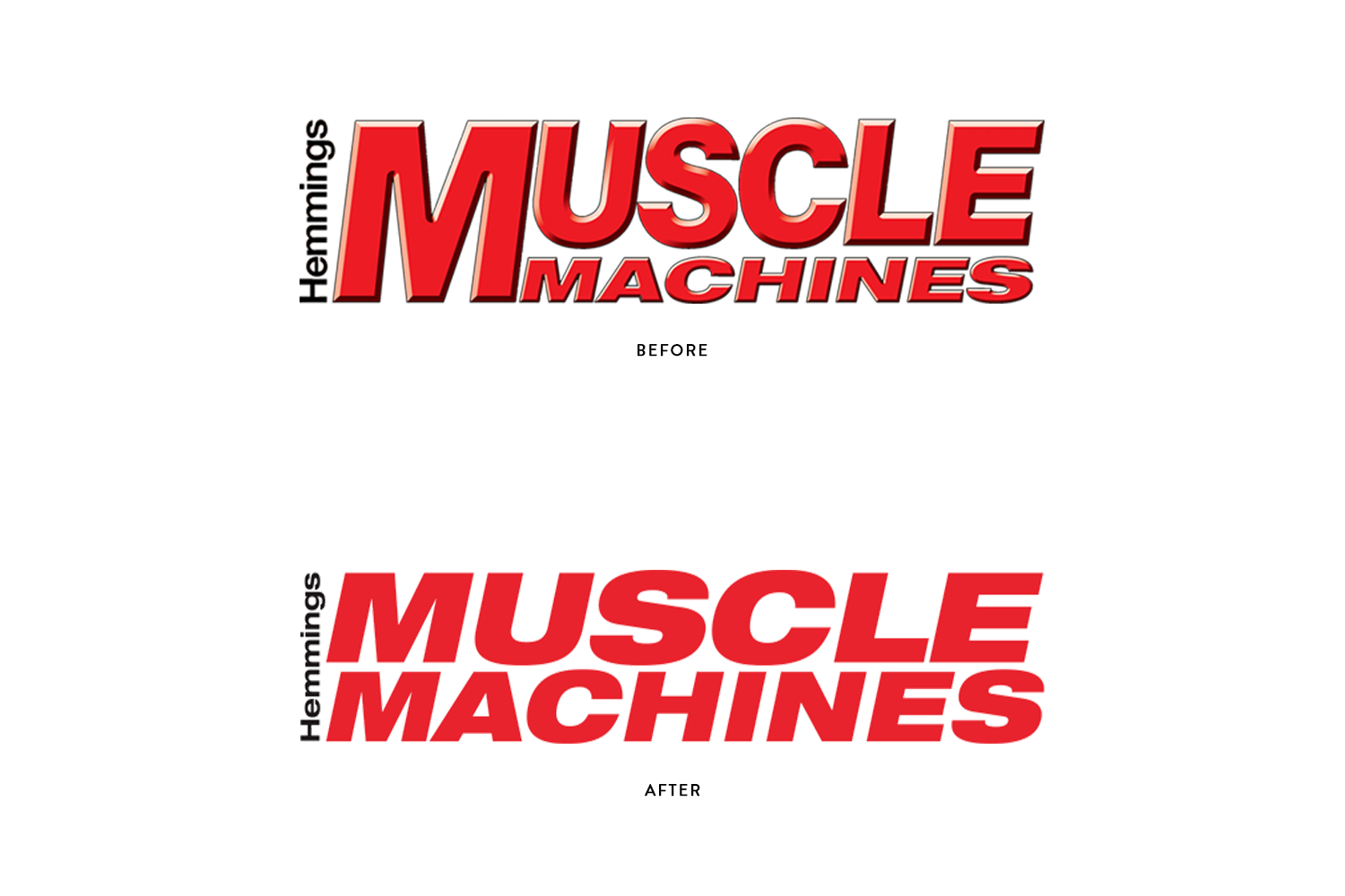 We began this process by identifying the most obvious pieces that needed updating, with the nameplate taking top priority. We removed gratuitous effects and condensed the logo into a sleeker, more modern lockup.