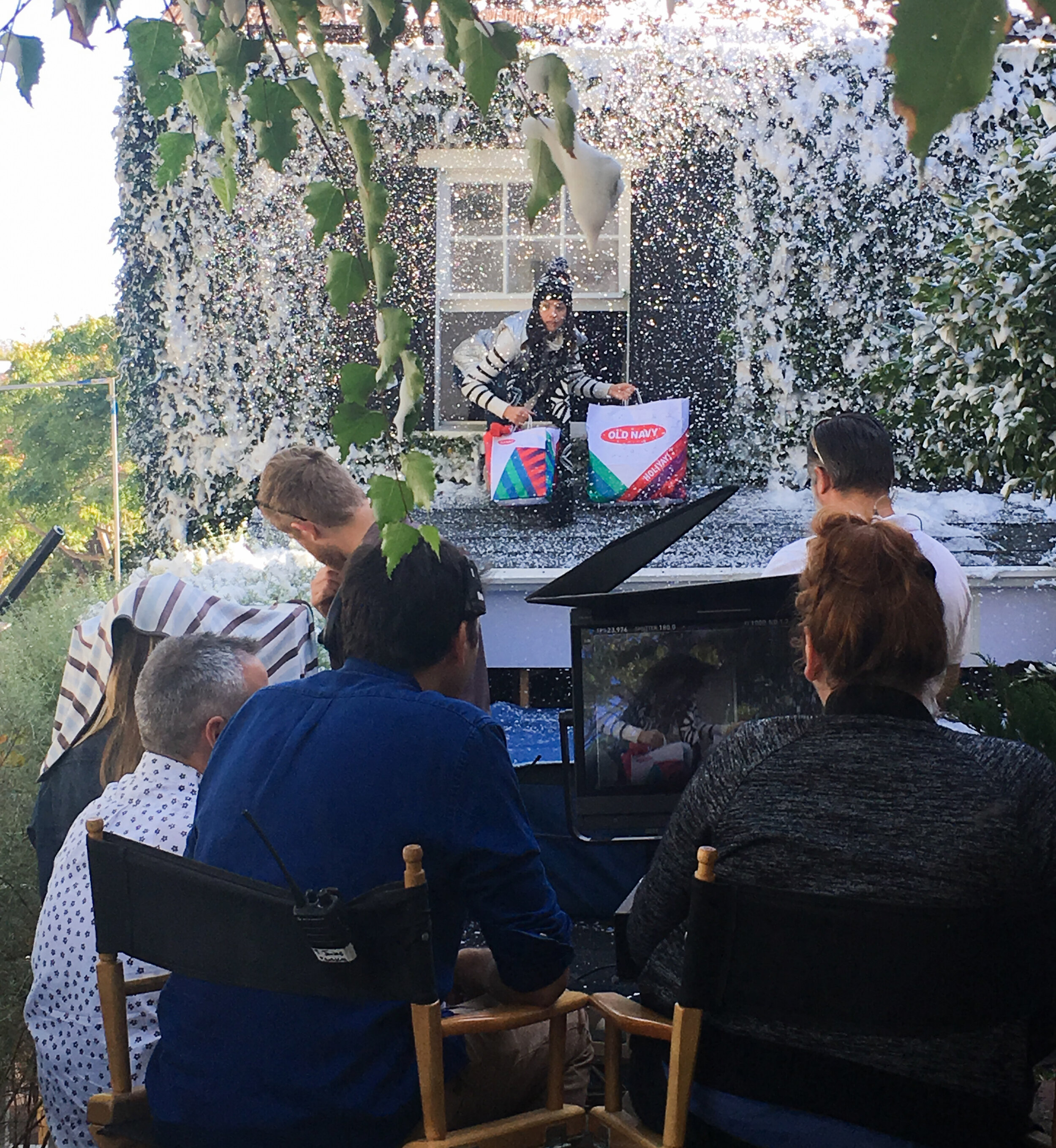 Making snow for Old Navy