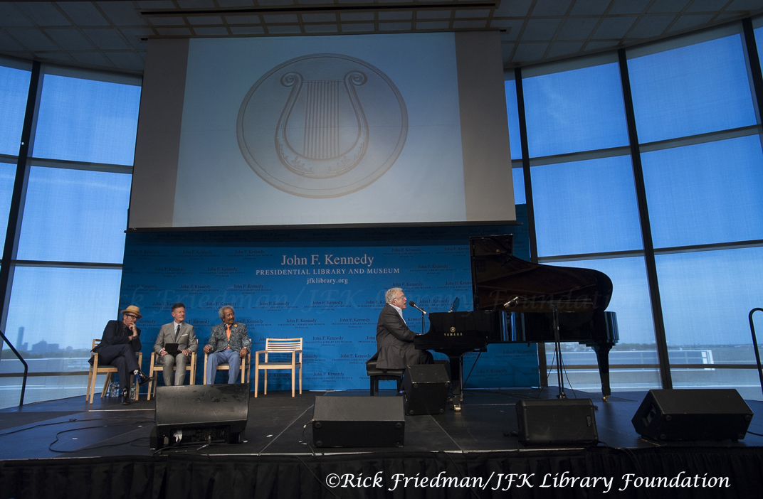 Randy Newman playing Piano during the PEN New England Awards with Elvis Costello, Lyle Lovett and Allen Toussain at JFK Library in Boston, MA. 