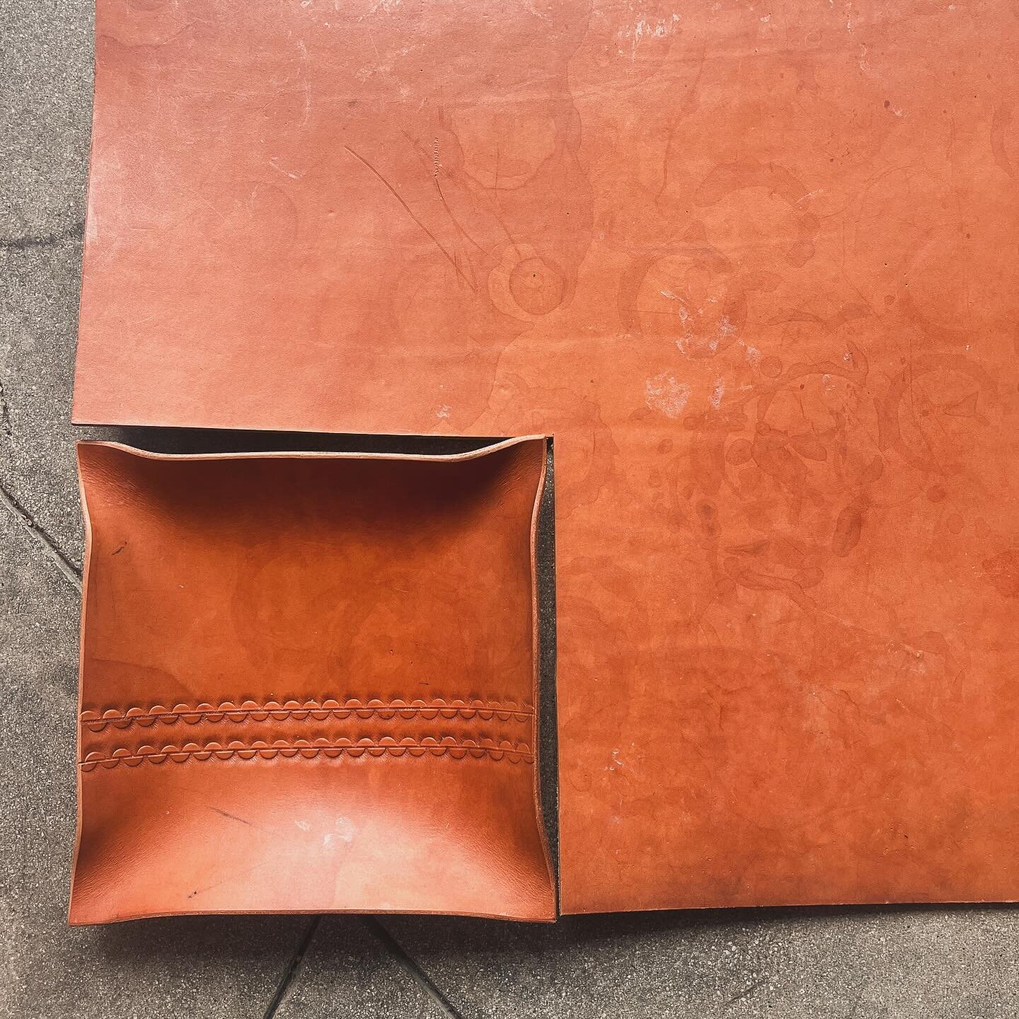 Reclaimed Leather Hand Shaped Tray 

We&rsquo;ve used this thick leather at the Studio desk for years. Thousands of MS pieces have been designed and made on top if it. As we start the new year, it seems like a good time to switch things up a bit. 
So