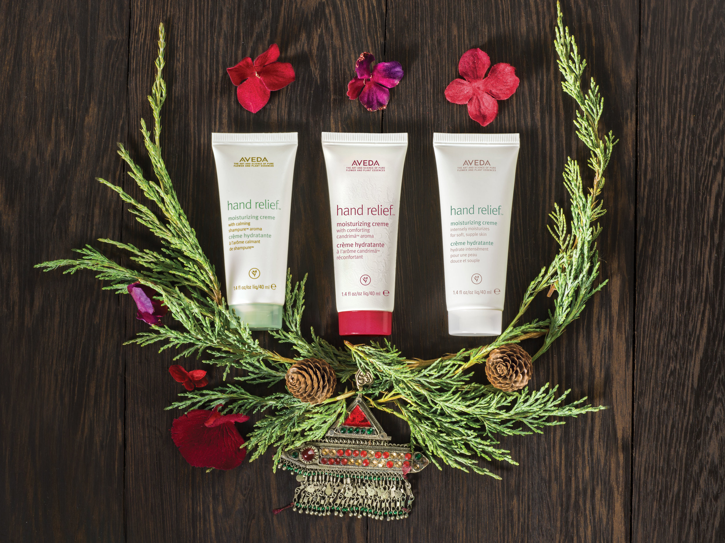 A Gift of Renewal for Your Journey: $28.50 hand relief™ moisturizing cremes in shampure,™ candrimā™ and original aromas, 40 ml each